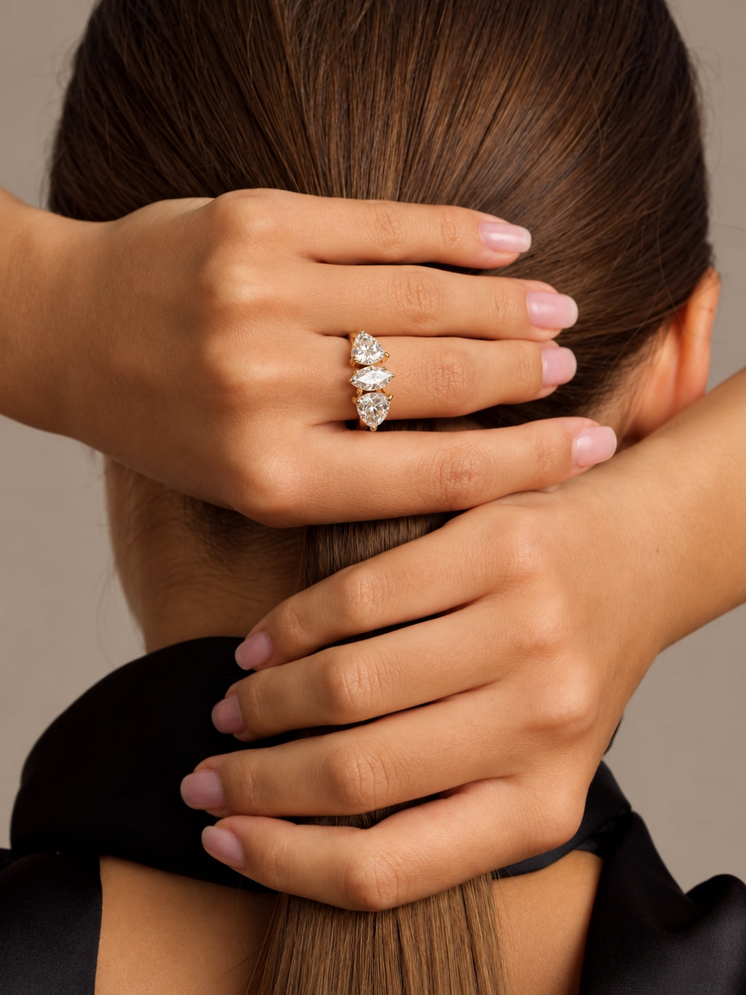 Heart & Marquise Solitaire Ring - 18kt Gold Plating