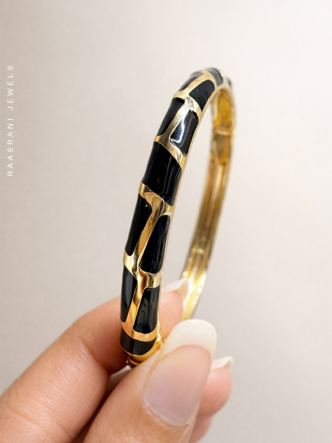 Black Quad Stripe Gold-Plated Thin Bracelet | Anti-Tarnish & Stackable