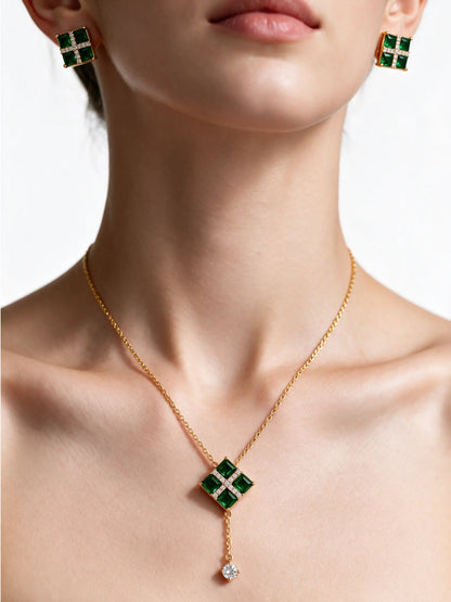 Vetrata Green Windowpane Necklace & Earring Set, 18K Gold-Plated