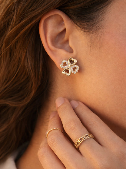 Gold Clover CZ Stud Earrings – Anti Tarnish Everyday Stainless Steel