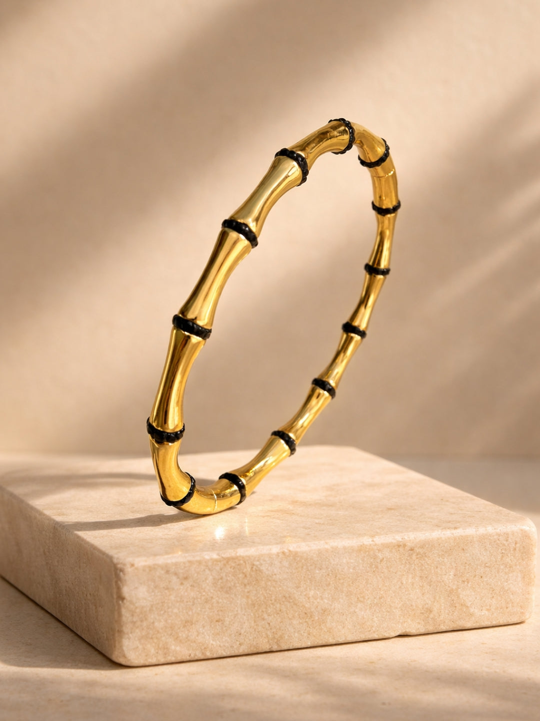 Gold Bamboo Striped Cuff Bracelet | Anti-Tarnish Stainless Steel