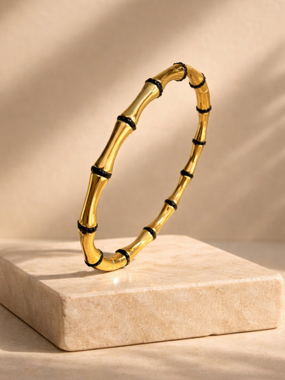 Gold Bamboo Striped Cuff Bracelet | Anti-Tarnish Stainless Steel