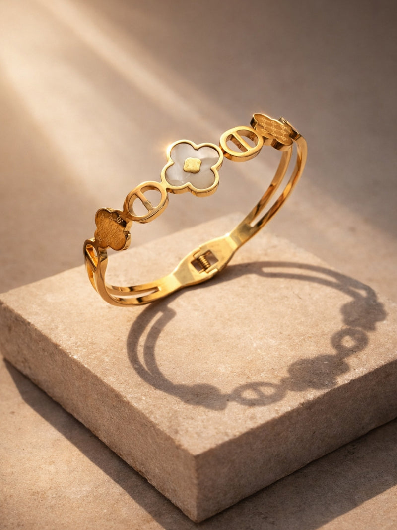White Clover MOP Gold Bracelet – Anti Tarnish Stackable Bangle