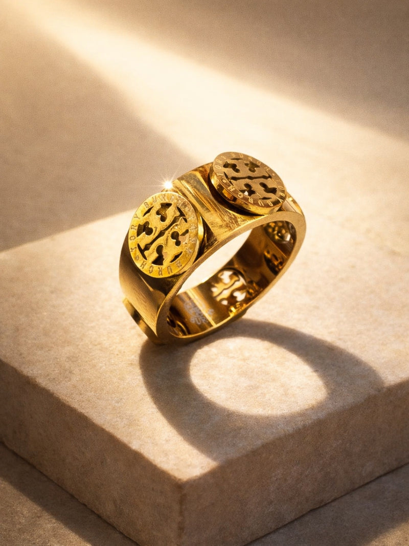 Luxe Emblem Gold Band Ring – 22KT Gold Plated Stainless Steel