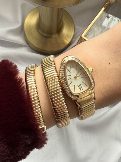 Spiral Serpenti Gold Watch-Style Bracelet with CZ Stones