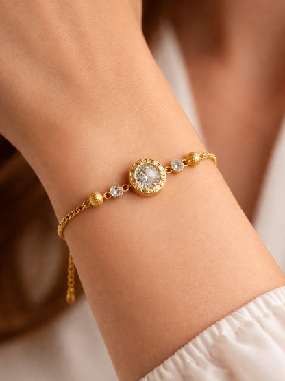 Roman CZ Studded Chain Bracelet – 18K Gold Plated Stainless Steel