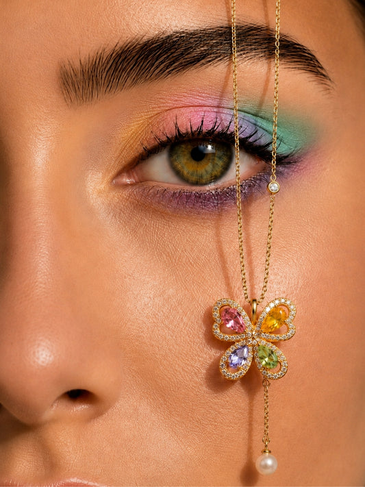 Farfalla Multicolor Pavé Necklace & Earring Set, 18K Gold-Plated
