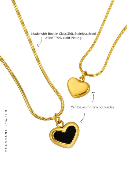 Black Mini Heart Gold Pendant Necklace – 18K Gold Plated, Onyx Charm