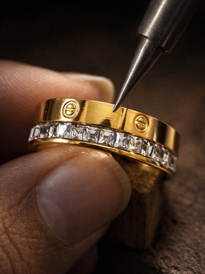 Luxe Studded Gold Band Ring with Cubic Zirconia | Anti-Tarnish