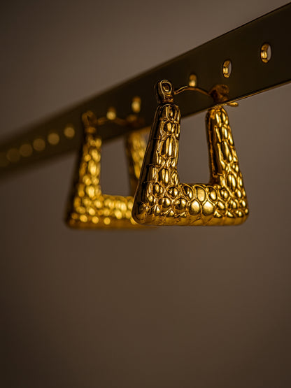 Triangle Handbeaten Gold Hoops – Anti Tarnish Everyday Earrings