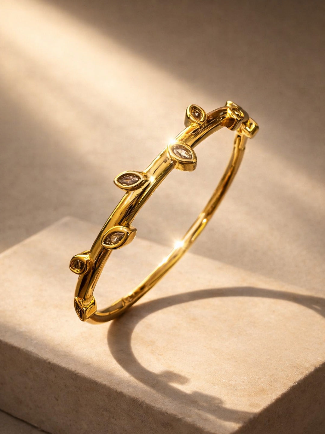 18K Gold Plated Leaf Studded Bracelet with CZ | Anti-Tarnish