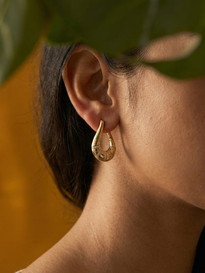 18K Rose Gold Teardrop CZ Designer Hoop Earrings – 2cm