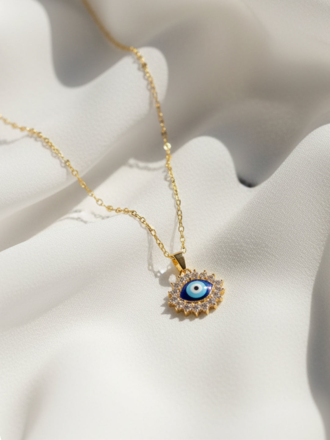 Anti-Tarnish Evil Eye Pendant Necklace in 18K Gold | CZ Protection Chain