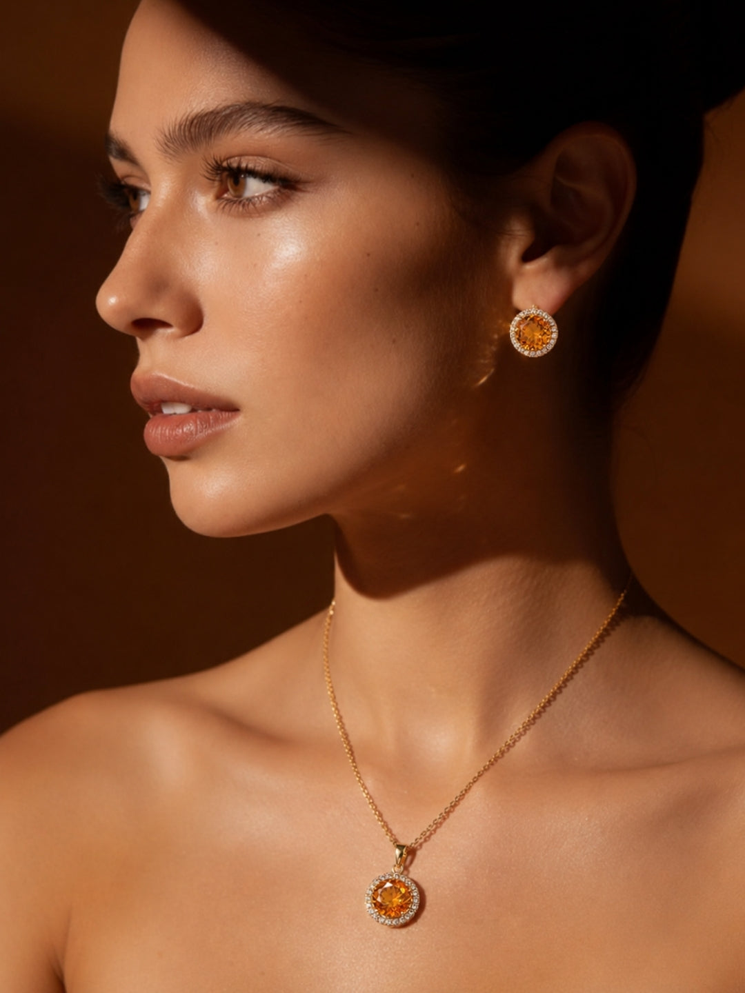 Margot Amber Crystal Halo Set — 18K Gold Plated with Austrian Crystal