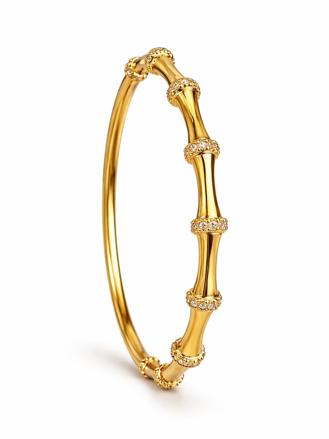 Bamboo Studded Thin Gold Bracelet | 18K Gold Plated CZ Bangle