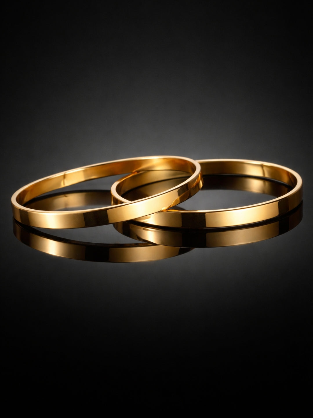 18K Gold Plated Thick Flat Bangles – Anti Tarnish Stainless Steel