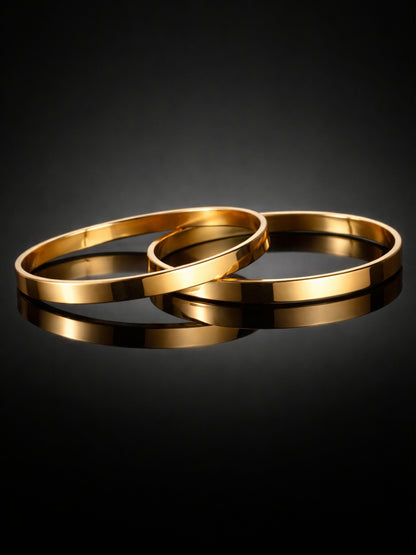 18K Gold Plated Thick Flat Bangles – Anti Tarnish Stainless Steel