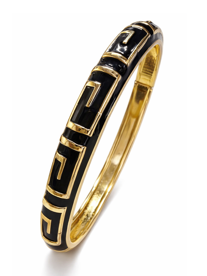 Black Swastik Enamel Gold Cuff Bracelet | Anti Tarnish Stainless Steel