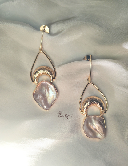 Matte Gold Natural Stones Statement Earrings