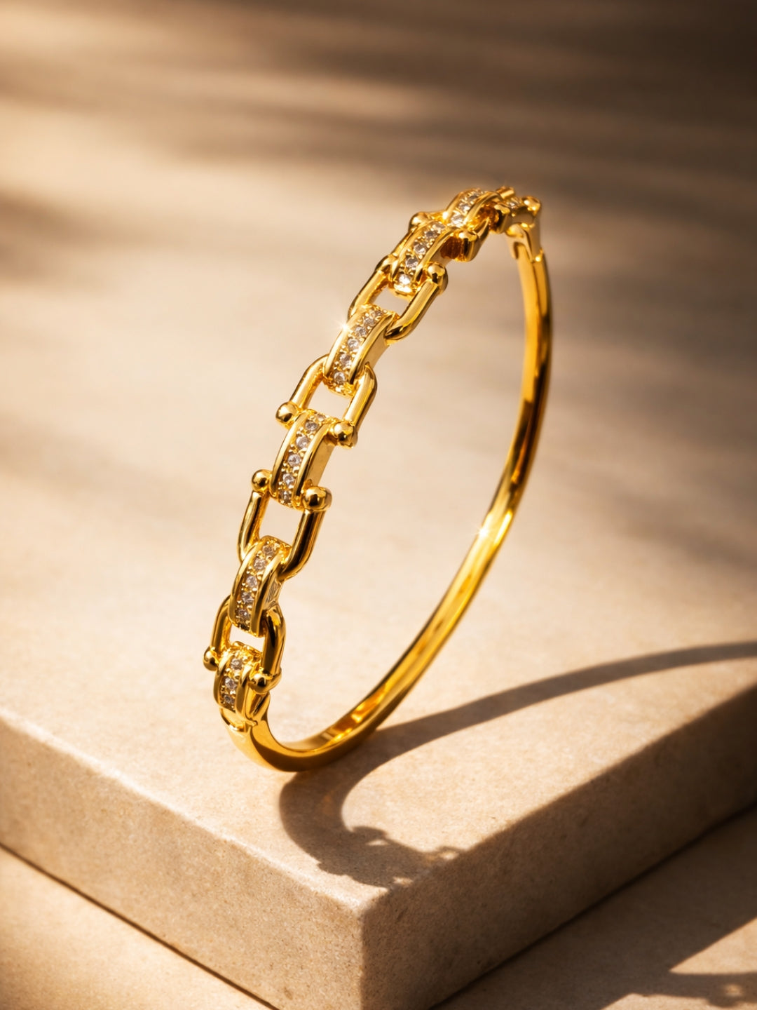 Gold Chain Link CZ Studded Bracelet | Anti-Tarnish Everyday Jewelry
