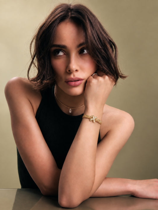 Gold Braided Double line Knot Band Cuff-18KT Gold Plated