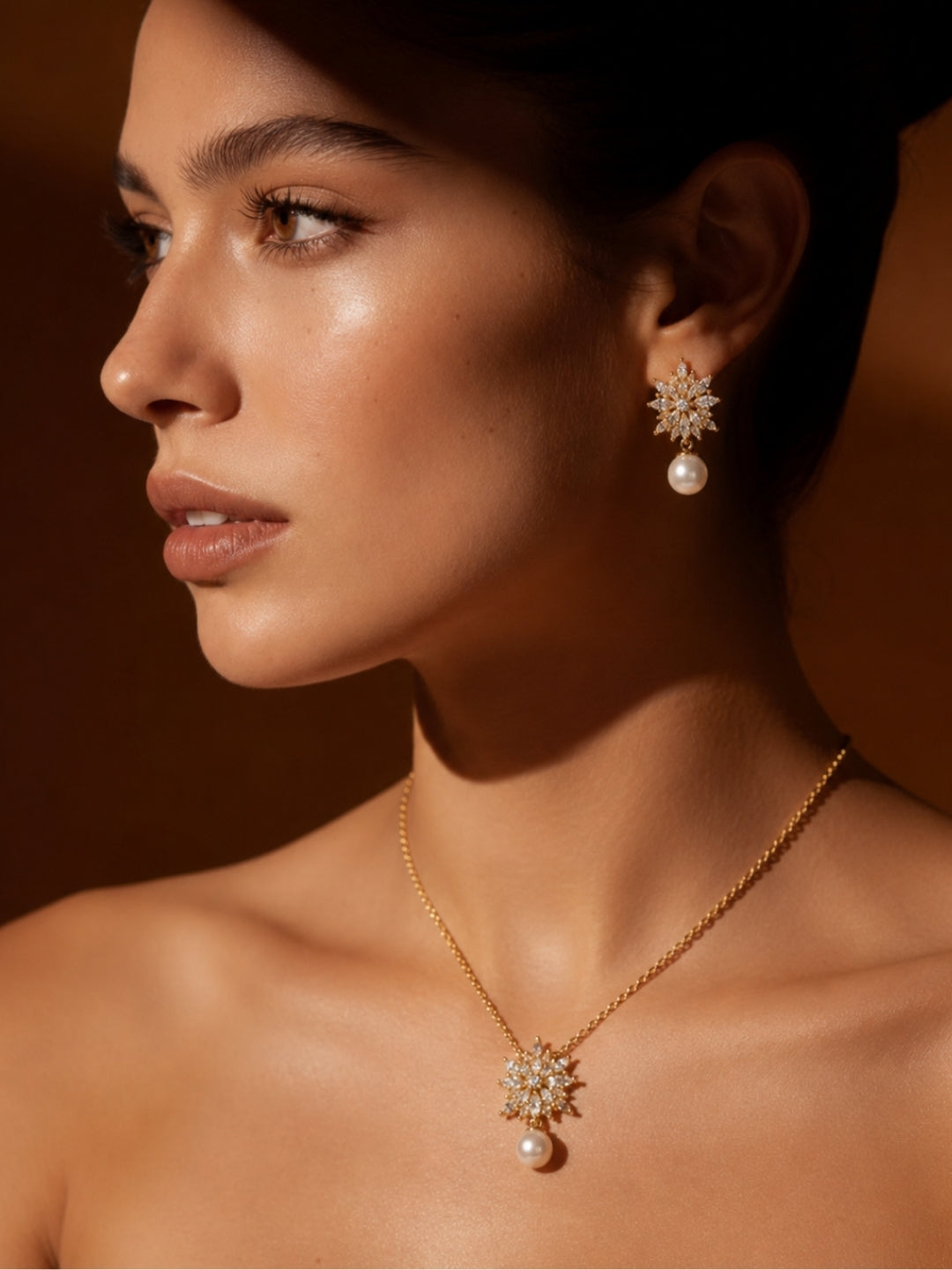 Anastasia Pearl Drop Snowflake Set — 18K Gold Plated