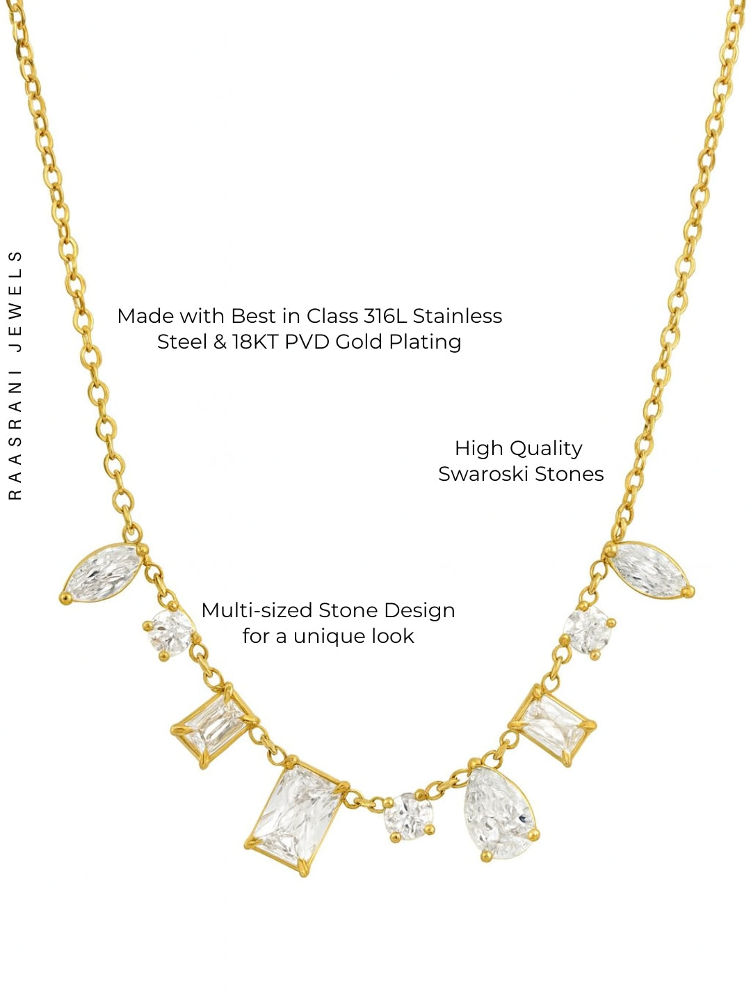 Brand Inspired Multi-Shaped AD Stone Neckpiece | 18k Gold Plated