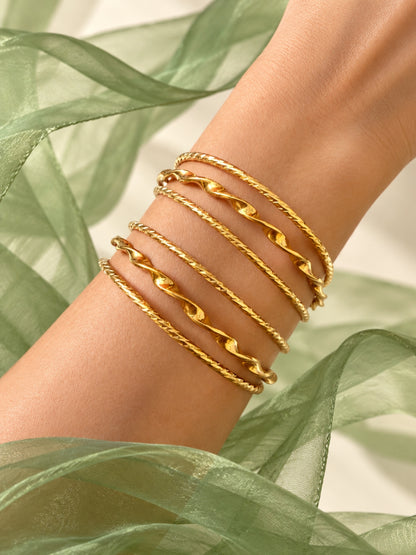 18K Gold Plated Twisted & Textured Stackable Bangles for Women