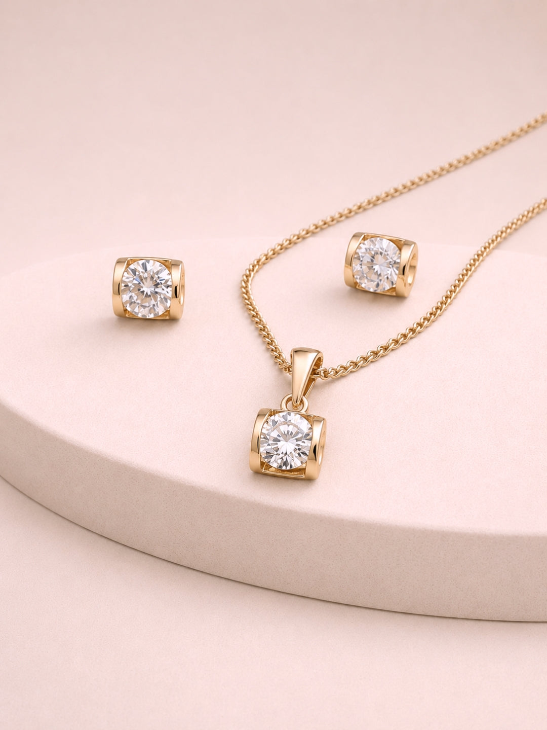 Rose Gold Solitaire Pendant Set with CZ | Anti Tarnish Jewelry