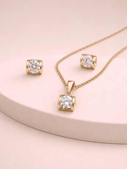 Rose Gold Solitaire Pendant Set with CZ | Anti Tarnish Jewelry