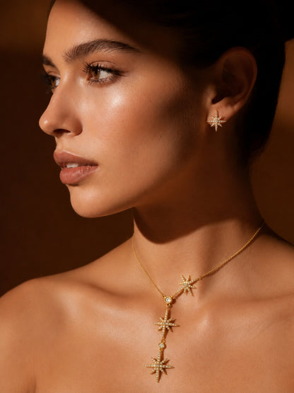 Étoile Celestial Starburst Necklace & Earring Set — 18K Gold Plated with Zircon