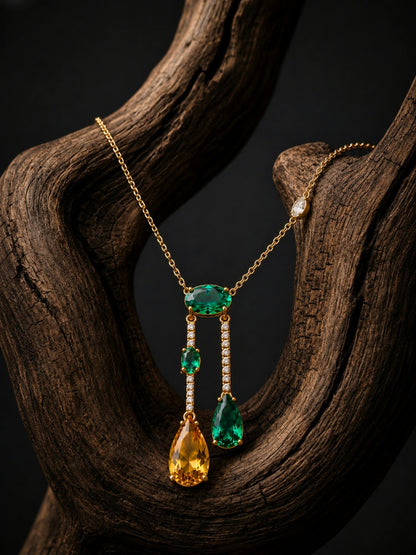 Vendemmia Emerald & Citrine Cascade Necklace & Earring Set, 18K Gold-Plated