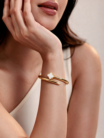 White MOP Clover Nail Cuff Bracelet