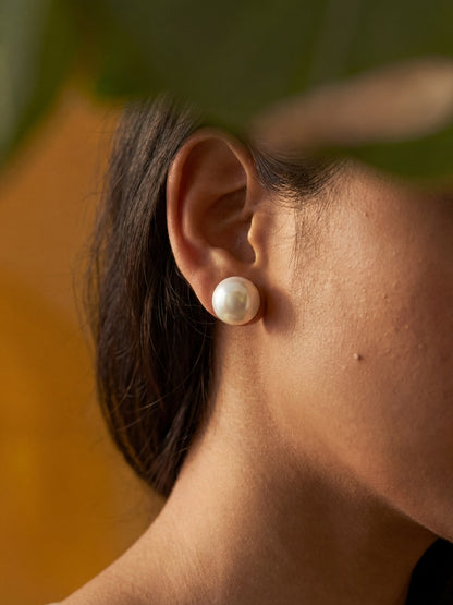 18K Gold Plated Big Pearl Stud Earrings | Waterproof & Anti Tarnish