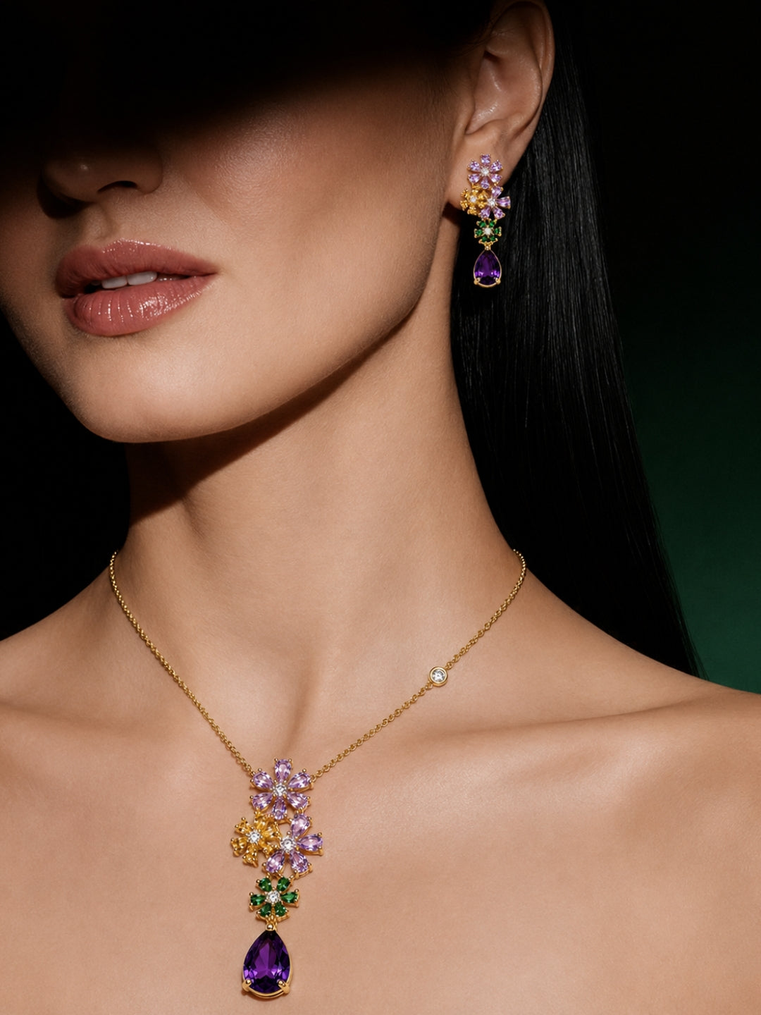 Giardino Floral Cluster Necklace & Earring Set, 18K Gold-Plated