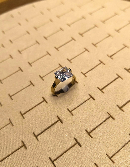 Classic Square Solitaire Ring – (Anti-Tarnish Gold)