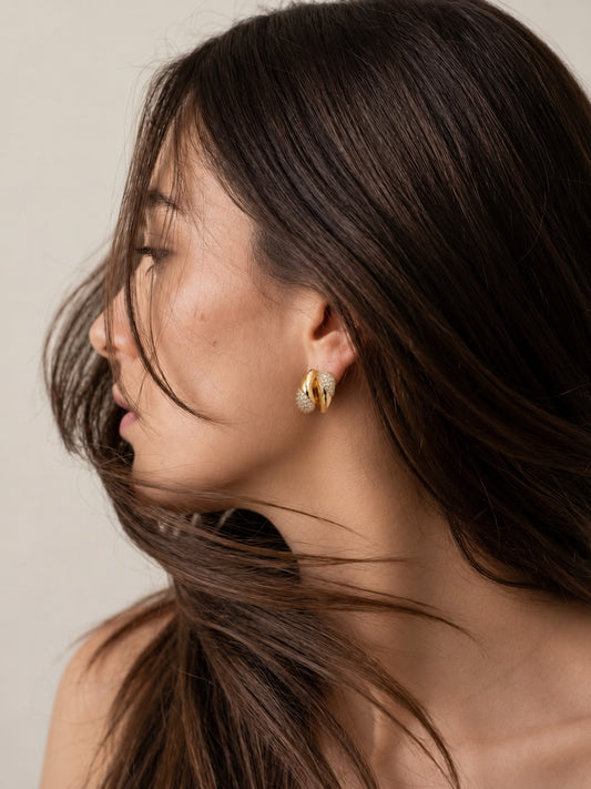 18K Gold CZ Dual Bubble Hoops | Anti-Tarnish Everyday Earrings