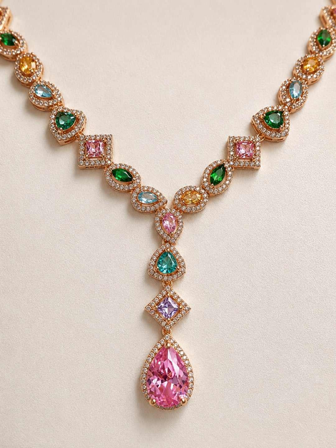 Serenata Multicolor Gemstone Y-Drop Necklace & Earring Set, 18K Gold-Plated