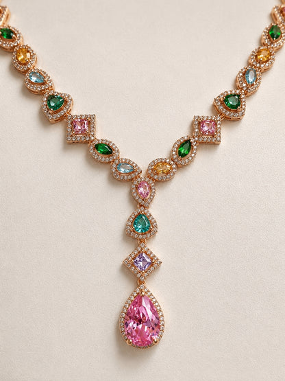 Serenata Multicolor Gemstone Y-Drop Necklace & Earring Set, 18K Gold-Plated