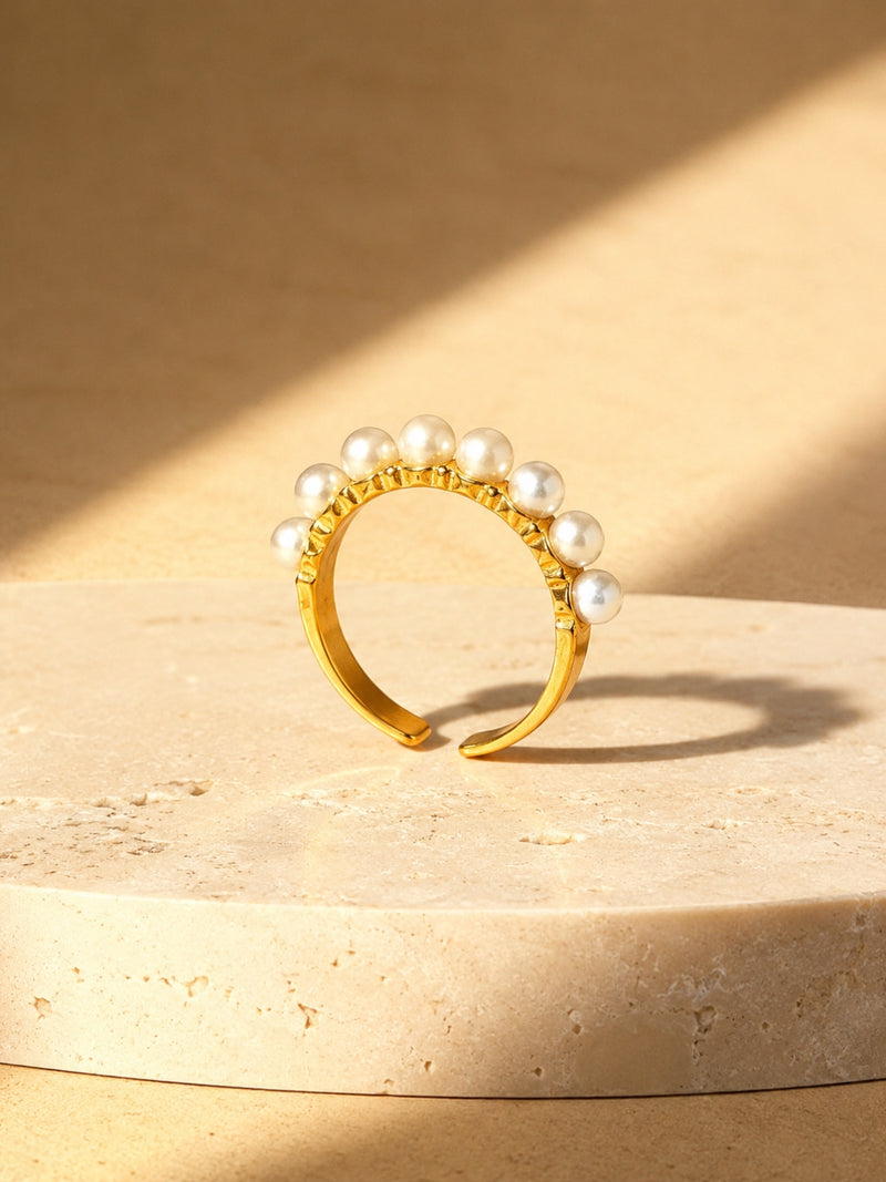 18K Gold Pearl Line CZ Ring – Anti Tarnish Stackable Ring
