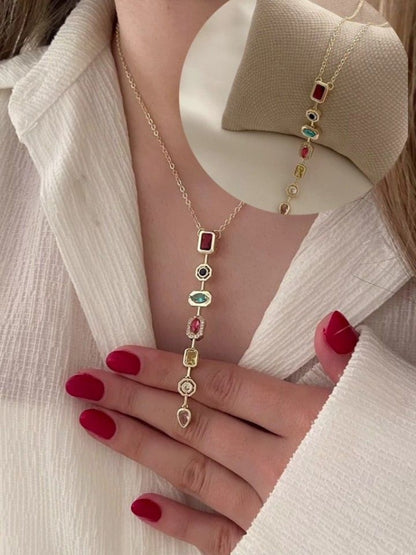 Pastel Harmony Long Gold Neckpiece with CZ | Anti-Tarnish