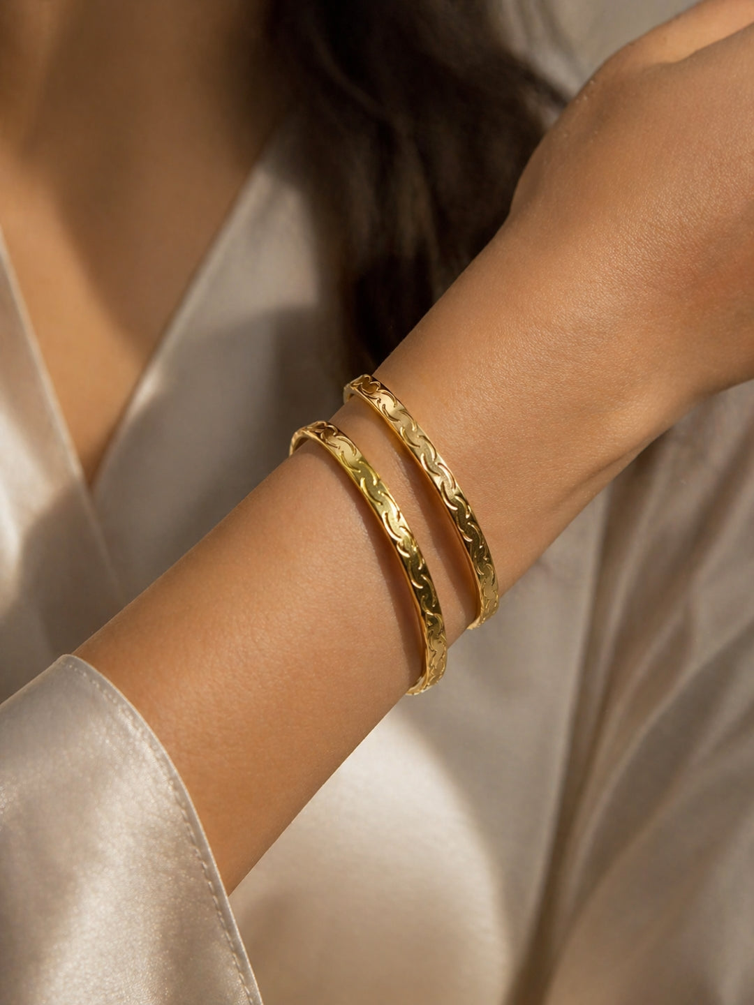 Gold CZ Curve Bangles – Anti Tarnish 18K Plated Stackable Bangles
