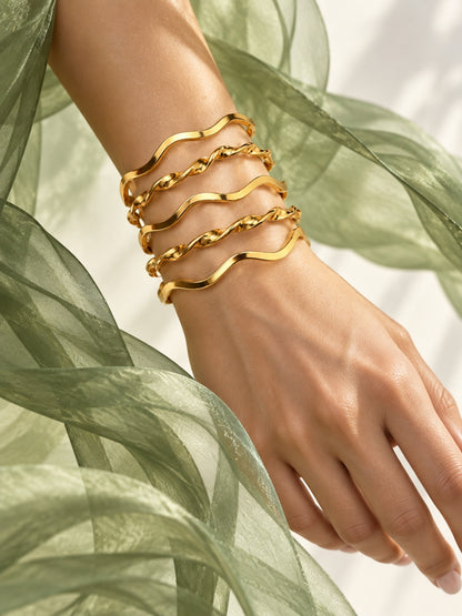 18K Gold Plated Wavy & Twisted Stackable Bangles for Women