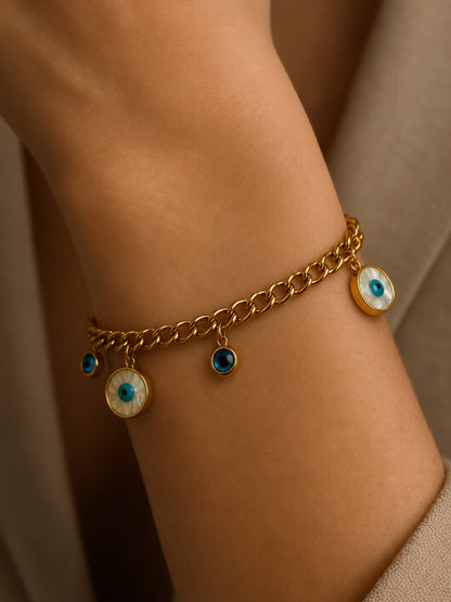 Evil Eye Charm Gold Bracelet | Adjustable Waterproof Jewelry