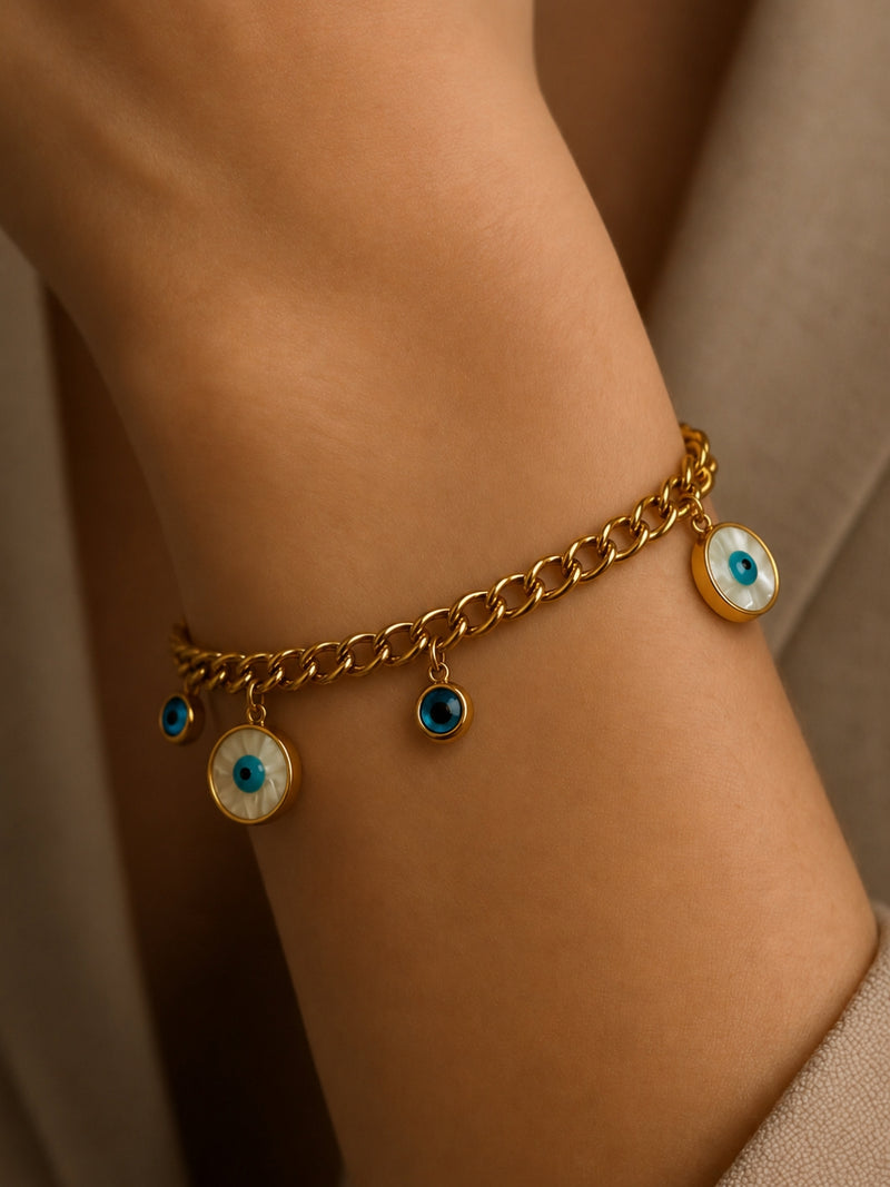 Evil Eye Charm Gold Bracelet | Adjustable Waterproof Jewelry
