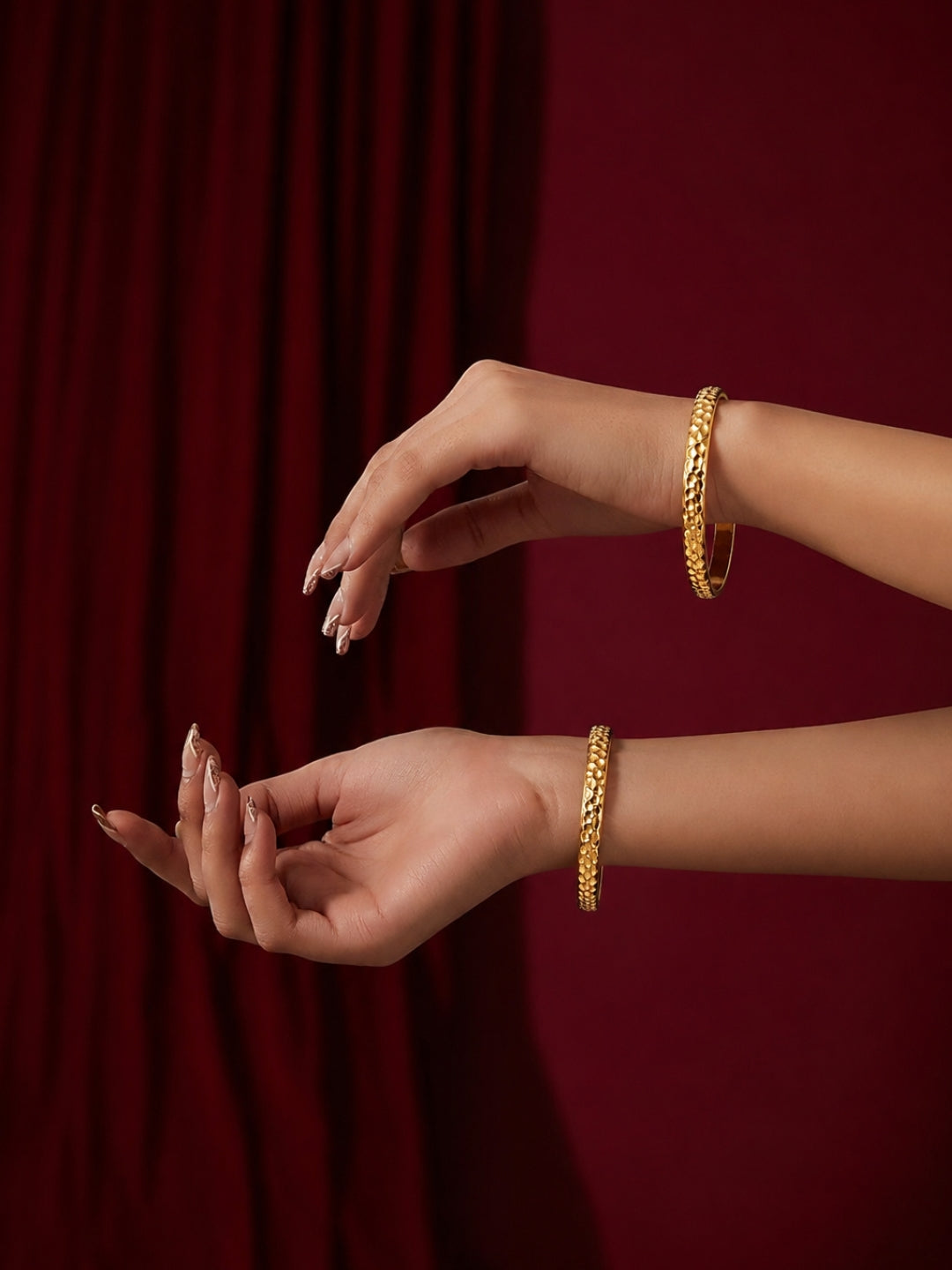 Hammered 18K Gold Plated Stack Bangle