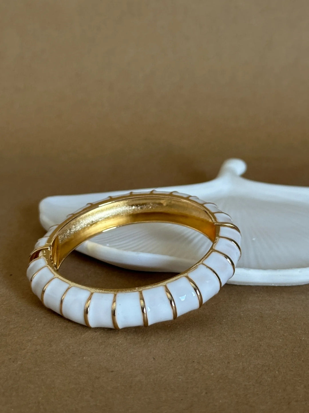 Ivory Stripe Enamel Gold Bracelet | Anti-Tarnish Everyday Bangle
