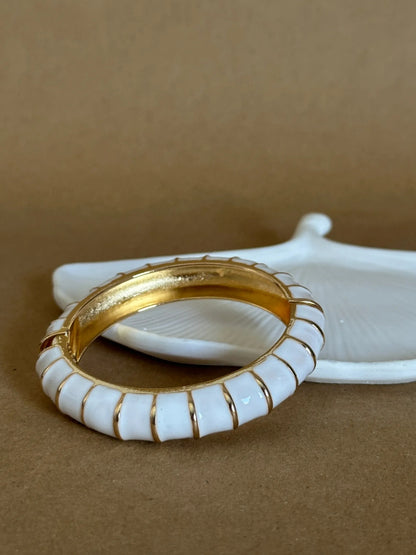Ivory Stripe Enamel Gold Bracelet | Anti-Tarnish Everyday Bangle