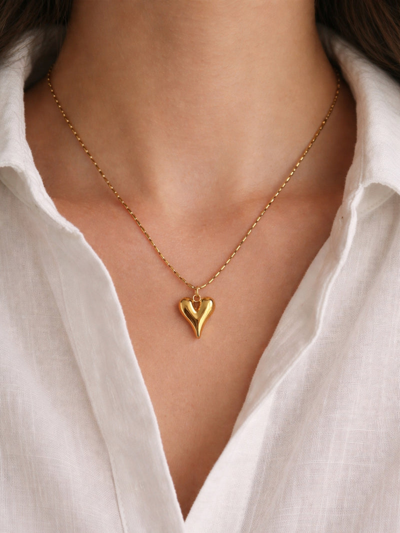 18K Gold Heart Beaded Chain Necklace – Stainless Steel
