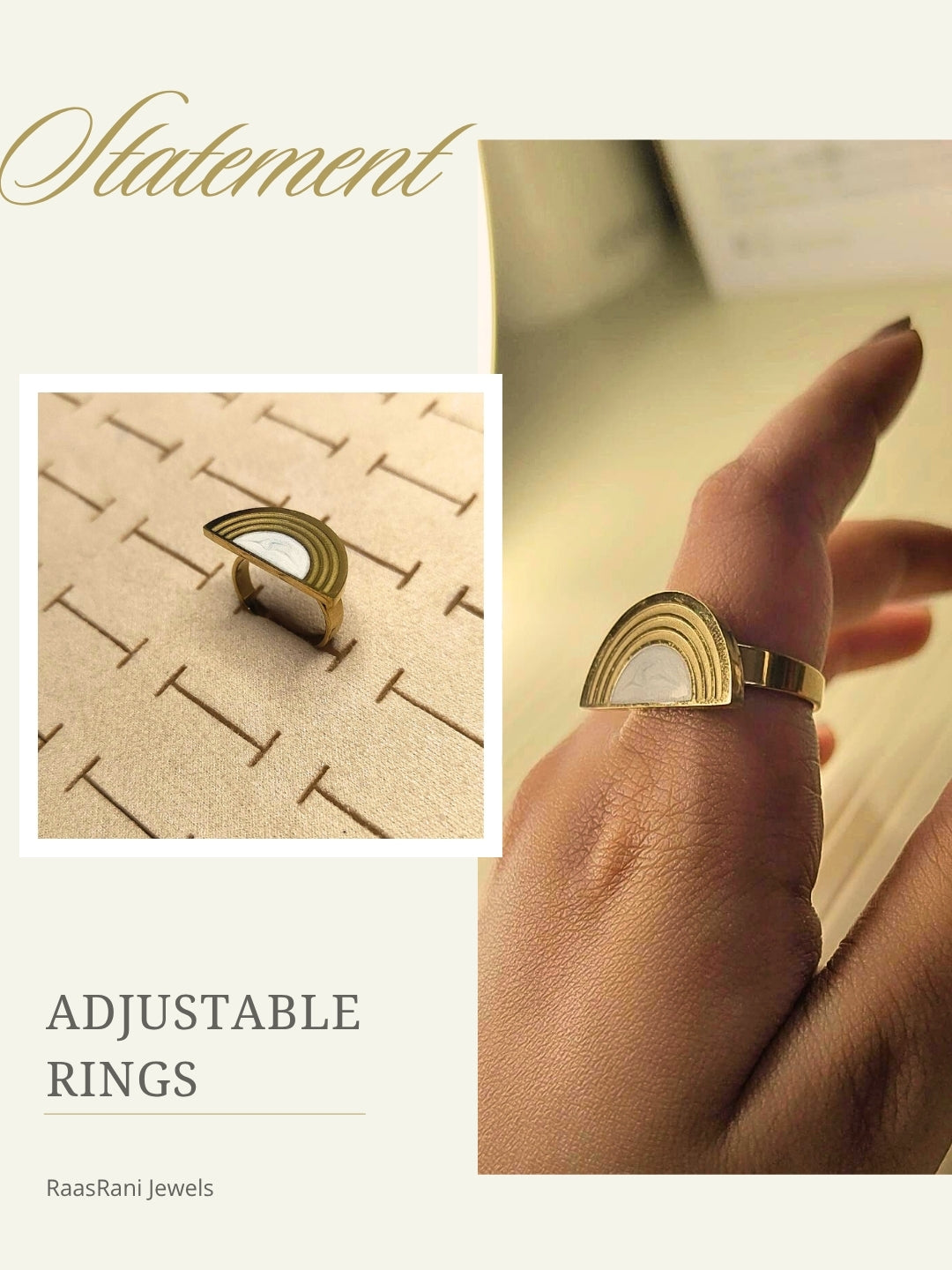 Adjustable Semi Circle MOP Statement Ring
